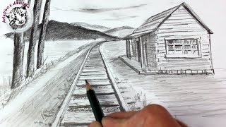 Como Dibujar un Paisaje en Perspectiva de Un Punto muy Facil y Paso a Paso [upl. by Ardnossac]