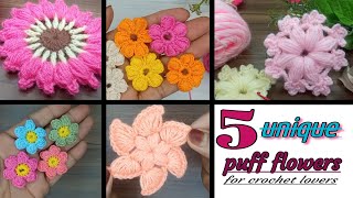 5 UNIQUE CROCHET PUFF FLOWER Puff flowers for beginners crochet flowers crochetABC crochet [upl. by Helena]