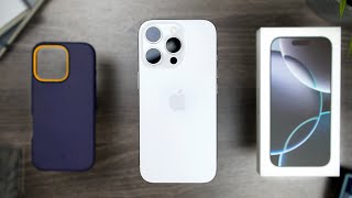 iPhone 16 Pro White Titanium UNBOXING amp FIRST IMPRESSIONS feat Caseology Nano Pop Case [upl. by Nevarc]