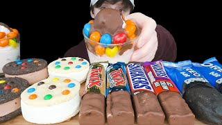 ASMR Chocolate Candy Ice Cream MampM Cookie Sandwich Twix Snickers Peanut Brownie Oreo Bar [upl. by Annis868]