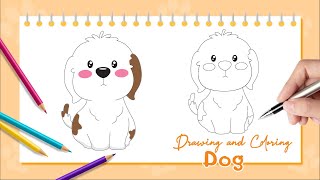 Dog Drawing Easy for Kids Cute Dog drawing coloring and Painting Step by Step Cartoon drawing [upl. by Leblanc]