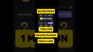 Hamster Kombat Today Cipher Code  16062024 ytshort short [upl. by Kcirdot]