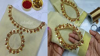 Hand embroidery neck design for kurti salwarembroidery neckline with beads [upl. by Halland]