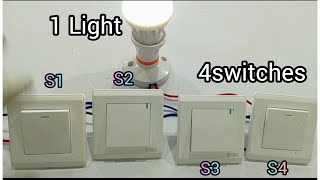 1 Light 4 Switch Connection Wiring Intermediate switch How to Control One Bulb With 4 Switches [upl. by Marlane]