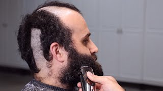 ASMR Barber  DRAMATIC BALD HEAD and BEARD SHAVE TRANSFORMATION [upl. by Enalahs]