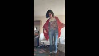 Try on Thrift Find  Flowy Hippiestyle Sheer Top amp Vibrant Red Shawl [upl. by Aehsel]