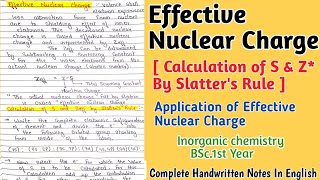 Effective Nuclear Charge  Slatter Rule  Application Of Effective Nuclear charge [upl. by Nawd]