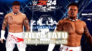 Zilla Fatu Entrance amp Victory Motion wt GFX amp Theme Song  WWE 2K24 Pc Mods [upl. by Herod]