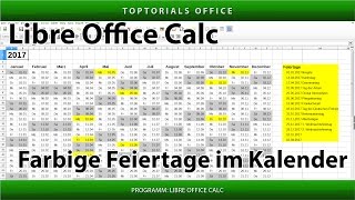 Feiertage im Kalender farbig markieren LibreOffice Calc [upl. by Hizar27]