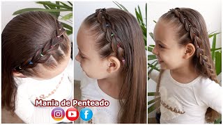 Penteado Infantil fácil com tiara de trança falsa e ligas coloridas [upl. by Dail]