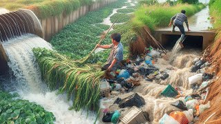 Unclog Drain Water On Canal Water With Activity Remove Plant And Grss [upl. by Emearg]