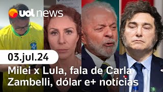 Dólar tem forte queda Milei esnoba Lula fala de Zambelli Michelle Obama e  UOL News [upl. by Deland671]