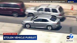 Stolen car suspect leads police on chase through San Fernando Valley [upl. by Nylareg732]