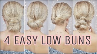 4 EASY LOW MESSY BUN HAIRSTYLES 🌸 MEDIUM AND LONG HAIRSTYLES [upl. by Olive]