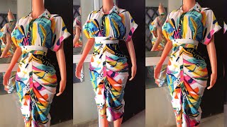 How to Cut amp Sew Trendy Draped Shirt Dress with Collar amp Dolman SleeveDraped Shirt Dress Tutorial [upl. by Geralda]