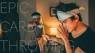 Epic ninja card throwing with Nic Suriano [upl. by Sgninnej]