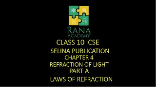 CLASS 10  ICSE  PHYSICS LECTURE 3  SELINA PUBLICATION  REFRACTION OF LIGHT  LAWS OF REFRACTION [upl. by Adlanor]