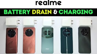 Realme BATTERY Drain Charging  Realme P1 Pro vs Realme P1 vs Realme 12 Plus vs Narzo 70 Pro vs 12x [upl. by Aissatsana]