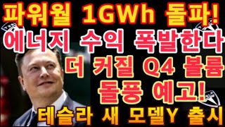 테슬라 새로운 모델Y 출시  파워월 1GWh돌파 에너지 수익 폭발한다  더 커질 Tesla Q4 볼륨 앞으로 돌풍 예고  테슬라 투자  Tesla 주가 [upl. by Thorman263]