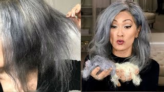 I BLEACHED HALF OF MY HAIR OFF Gray Hair Transition [upl. by Rialcnis]