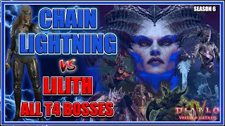 Best Chain Lightning Sorcerer vs Lilith amp All T4 Tormented Bosses  Season 6 Diablo 4 [upl. by Etteinotna]