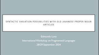 Syntactic Variation Possibilities with Old Javanese Proper Noun Articles [upl. by Jacklyn]