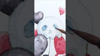 Watercolor RoseSkeletonHeart BalloonGothic Art assignment painting shorts youtubeshorts [upl. by Dahl341]