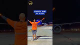 Aircraft Parking  Aircraft Marshalling  parking aircraft aviator aviation marshalling b737 [upl. by Reneta]