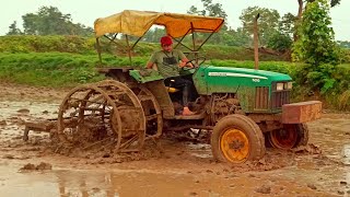 John deere 5310  puddling with double cage wheel  5310 [upl. by Yoong129]