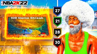 I WENT ON A 108 GAME WIN STREAK WITH THE NEW BEST BUILD on NBA 2K22 [upl. by Jacobah628]