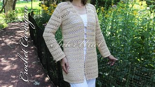 Long cardigan with sleeves – jacket crochet pattern [upl. by Shaun951]