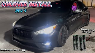 Fbo tune Q50 37l get New Rev 9 RWD Coilovers installed  new front bumper amp grill [upl. by Olaznog]