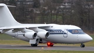 BAe 146100 Formula One Management Take Off at Airport BernBelp [upl. by Claude]