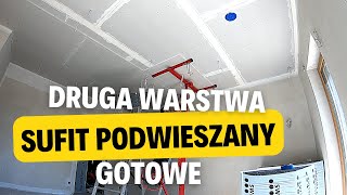 162 Płytowanie drugiej warstwy Sufit podwieszany dwukrotnie płytowany Cz 2 Budowa domu [upl. by Nnaarat]