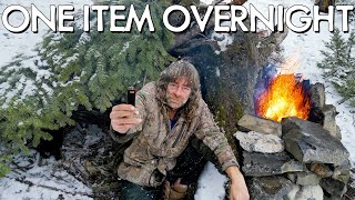 One Item Survival Challenge  Solo Winter Overnight Shelter Build  No Food No Water [upl. by Eletnahs]