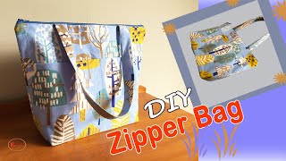 ZIPPER TOTE BAG SEWING TUTORIAL SIMPLE TOTE BAG WITH LINING EASY TOTE BAG WITH ZIPPERDIY TOTE BAG [upl. by Ola106]