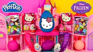 GIANT PLAY DOH Surprise Egg of Hello Kitty  Disney Frozen and Barbie Kinder Surprise Eggs [upl. by Innad287]