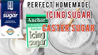 Perfect Homemade ICING SUGAR amp CASTER SUGAR recipe  দোকানের মত আইসিং সুগার amp কাস্টার সুগার [upl. by Hterag]