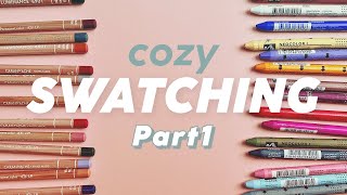 Cozy Swatching 🎨 Caran dAche Luminance Coloured Pencils amp Neocolor 1 Wax Oil Pastels  Part 1 [upl. by Ramirol24]