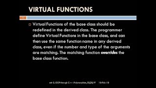 Pointers amp Binding Polymorphisms and Virtual Functions  C  Unit5 [upl. by Otrebcire]