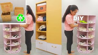 Transform Cardboard into a Large Cabinet and Rotating Shoe Rack [upl. by Blim277]