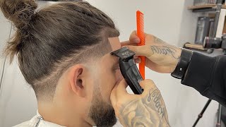 TAPER w MAN BUN  BARBER TUTORIAL [upl. by Araz]