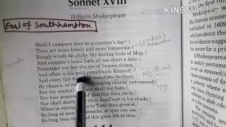 William Shakespeares sonnet 18  shall I compare thee to a summers day full analysis in hindi [upl. by Ricardo]