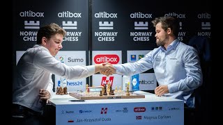 Zwycięska passa mistrza świata w końcu przerwanaJan Krzysztof Duda vs Magnus Carlsen Altibox 2020 [upl. by Summers]