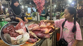 Market show  Chef pich buy beef heart kidney tongue meat and ingredients to cook with 2 recipes [upl. by Seleta]