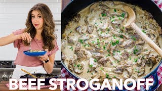 Easy Classic Beef Stroganoff Recipe  Natashas Kitchen [upl. by Anaujit]