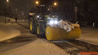 4K 2x John Deere 6125R Sweeping Snow [upl. by Jefferey880]