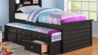 BLACK CAPTAIN TWIN BOOKCASE BED WITH TRUNDLE BED AND 3 DRAWERS STORAGE [upl. by Astrix]