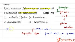 For the manufacture of gluconic acid and cirtic acid which of the following microorganism is use [upl. by Aehsan]