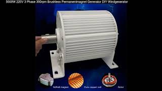 5000W 220V 3 Phase 300rpm Brushless Permanentmagnet Generator DIY Windgenerator [upl. by Ardnod813]